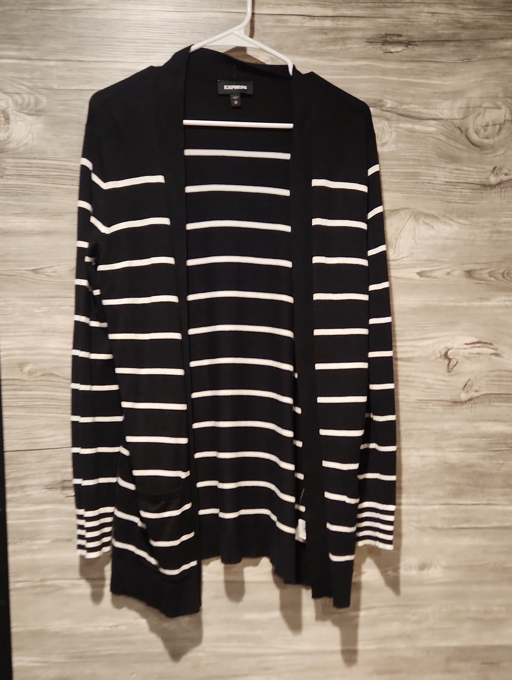 Express Black & White Striped Open-Front Cardigan